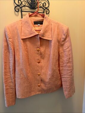 Peach Linen-Blend Button Front Jacket